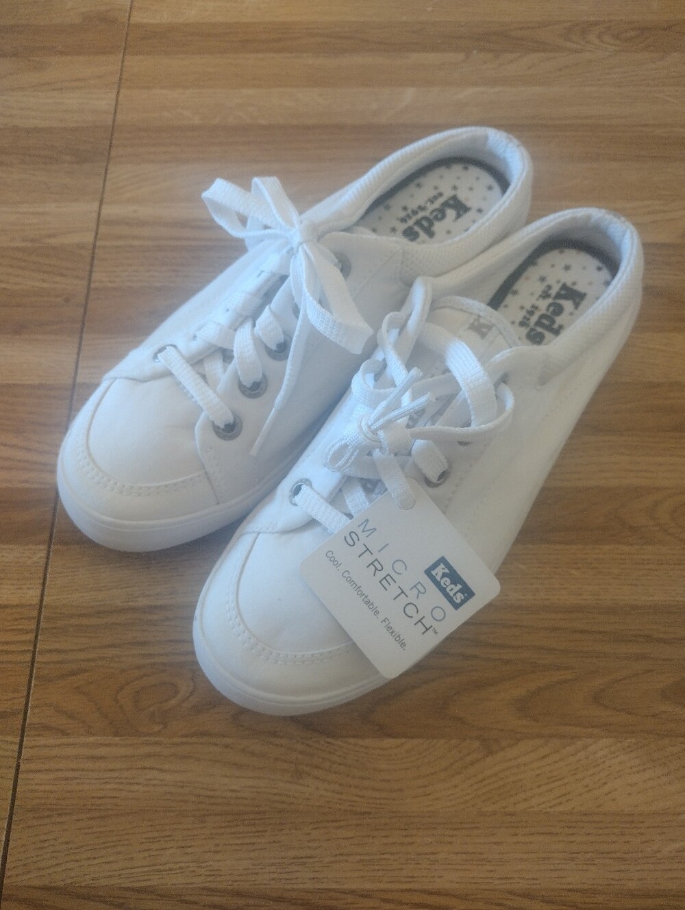 Women's Keds White Low-Top Micro Stretch Lace Mule Sneakers